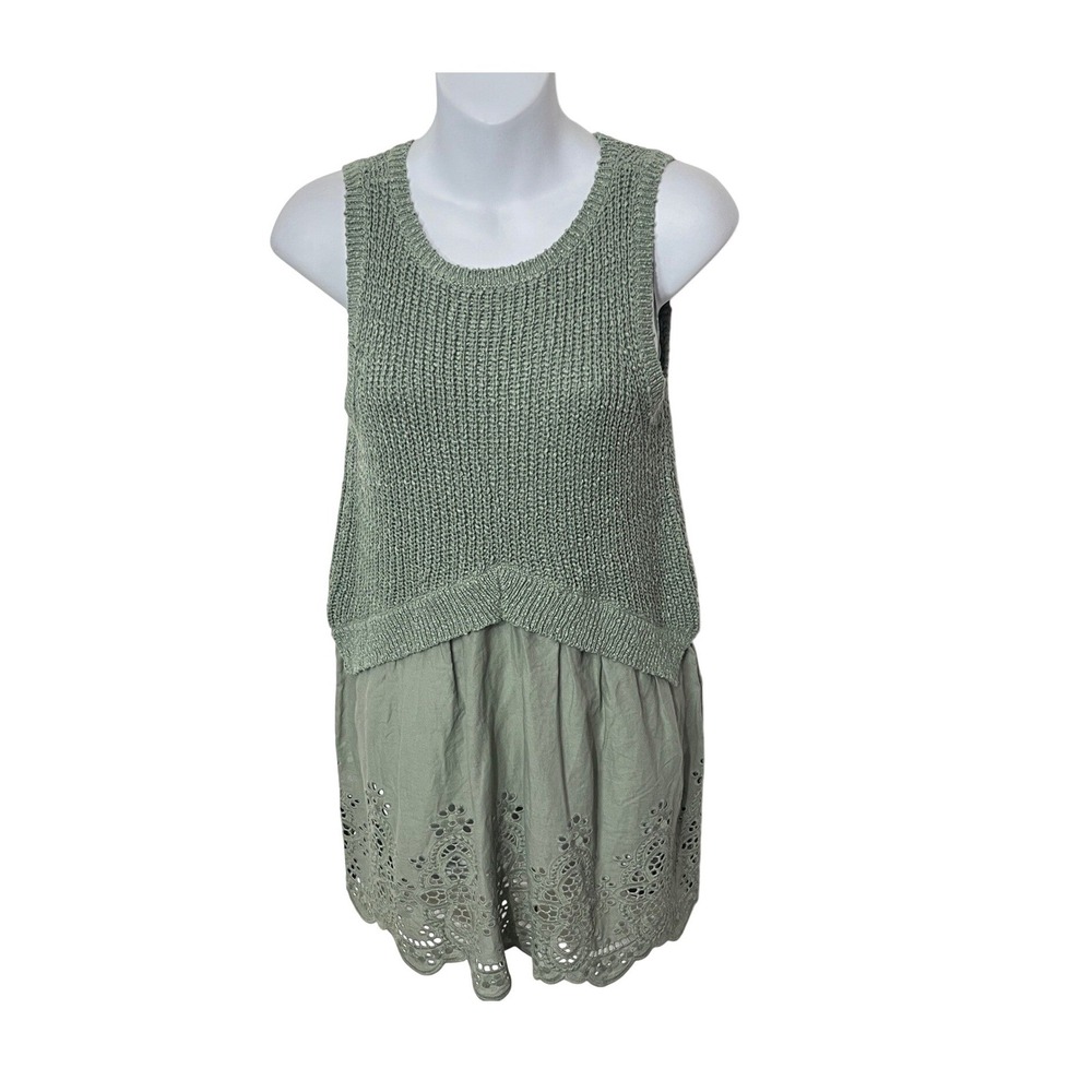 A Pea In The Pod Maternity Tank Top Women S Green Knit Eyelet Lace Layered 82939